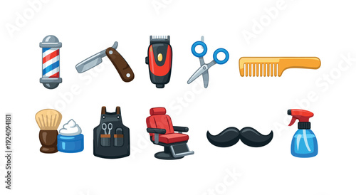 Barber tools 3d icon set. Haircut, grooming, shaving icons collection.