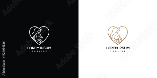 Mother and Baby Heart Logo - Pregnancy Love Family Symbol.