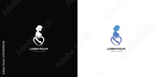 Pregnant Woman Silhouette Heart Logo - Motherhood Family Care.