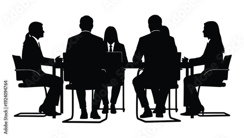 A group of business people sitting around a table isolated on white background, Vector