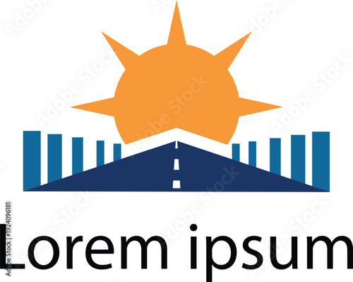 City Skyline with Rising Sun Real Estate Logo