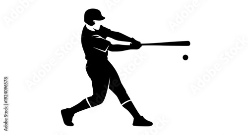 Silhouette icon depicting a powerful baseball player swinging a bat to hit a pitch with intense focus and athletic motion on transparent background