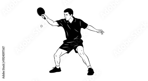 A dynamic male table tennis player vigorously hitting the ball with a paddle, showcasing intense focus, agility, and athletic skill during a competitive ping pong match or recreational game.