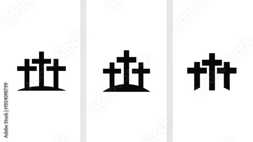 Three black pixel art crosses on white background graphic resource symbol curve icon set