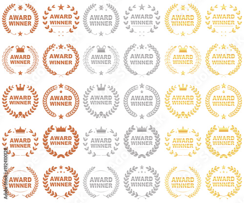 Laurel wreath gold, silver and bronze set element with text space, for star winner event.