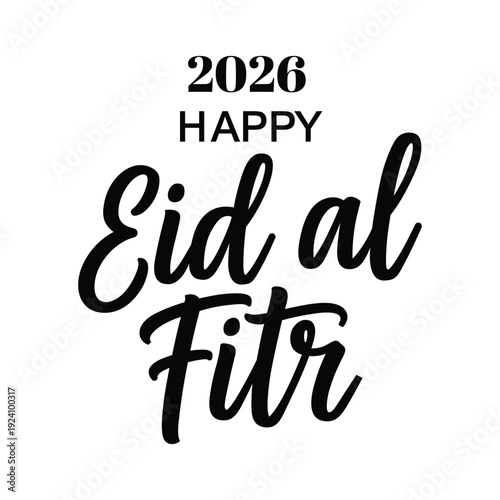 Eid al Fitr greeting card with happy 2026 text