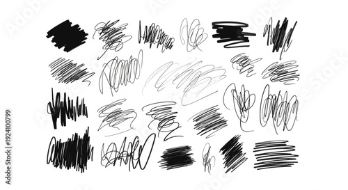 Collection of black ink sketches and scribbles paper