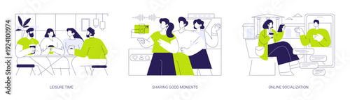 Students socialization isolated cartoon vector illustrations se