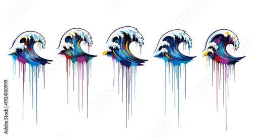 Creative watercolor wave illustrations with vibrant colors and drips