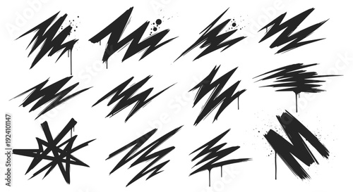 Collection of black abstract lightning bolt shapes