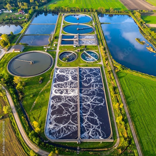 Aerial View of Wastewater Treatment Plant for Environmental Sustainability.