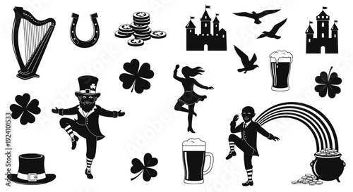 Silhouette collection of st patricks day symbols and festive icons