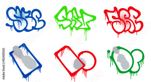 Set of colorful graffiti tags in various styles and colors
