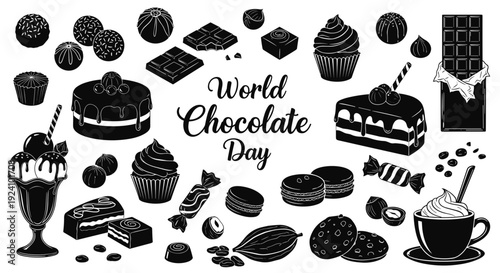 Collection of various chocolate desserts and treats