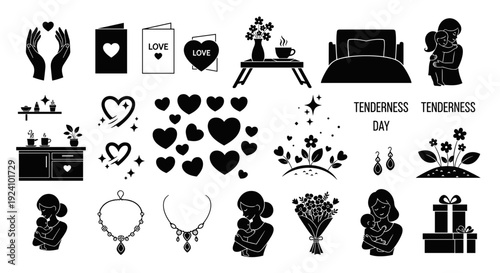 Collection of romantic love symbols and affectionate icons