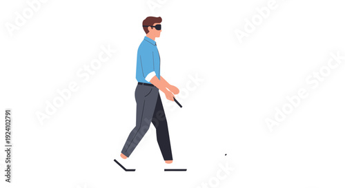 Visually impaired individual demonstrating independent mobility with a white cane