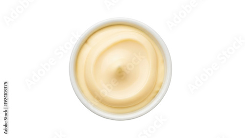 Foto Isolated bowl of thick, creamy mayonnaise sauce on a plain surface ready to serv