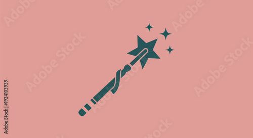 Magical wand icon on pink background