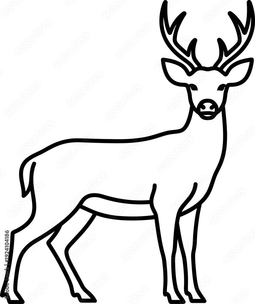 Obraz premium Elegant black and white outline illustration of a majestic deer with impressive antlers, isolated on a clean white background.