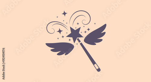 Magical wand illustration with star and wings