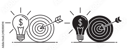 Financial Business Idea Lightbulb and Target Goal Vector  