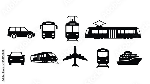 A collection of transportation icons on a white background isolated on white background, Vector