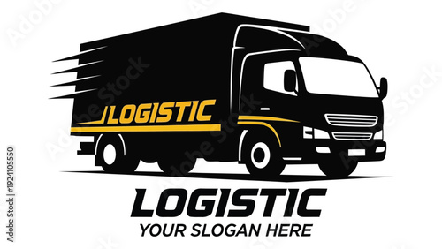Logistic truck with company logo on side isolated on white background, Vector