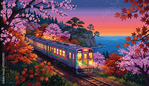 Pixel Art Japanese Scenic Train