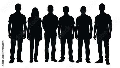 A group of people standing in a line isolated on white background, Vector