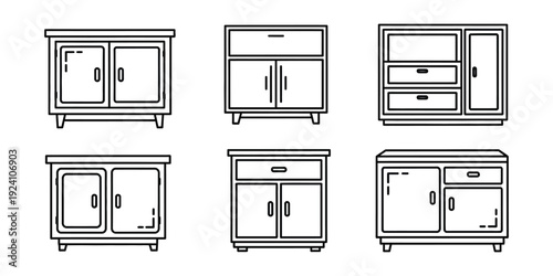 Collection of various cabinet designs and styles displayed from a front viewpoint showcasing different furniture pieces