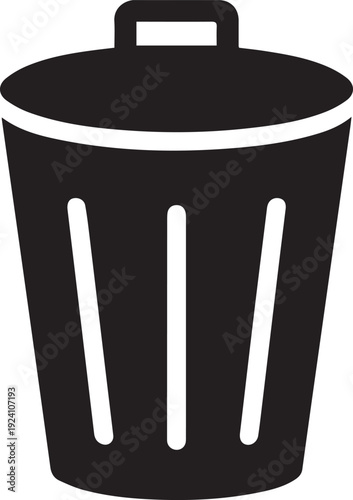 Black trash can with lid and handle silhouette icon bin waste garbage