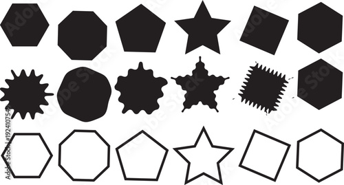 Geometric shapes and stars in black and white