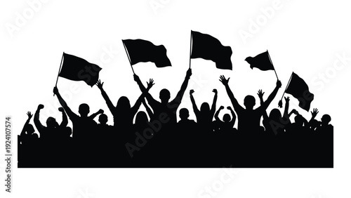 A crowd of people waving flags in the air isolated on white background, Vector