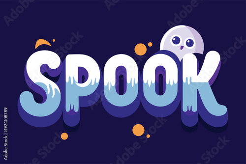 Spooky Halloween text with cute ghost peeking out