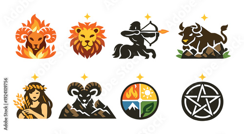 Astrology and zodiac symbols arranged on gradient backdrop