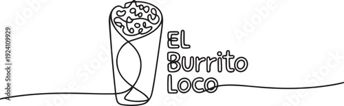 Single continuous line drawing of stylized Mexican burritos shop logo label. Emblem taco fast food restaurant concept. Modern one line draw design. one line Icon drawing