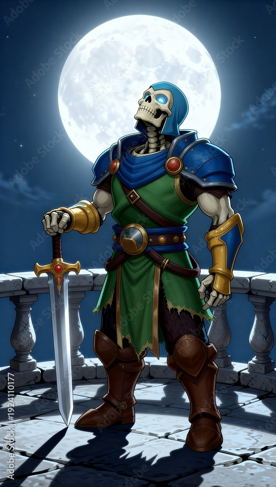 Naklejka premium Skeleton warrior fighting with sword