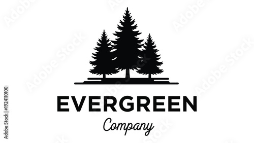 Evergreen company logo with pine trees isolated on white background, Vector