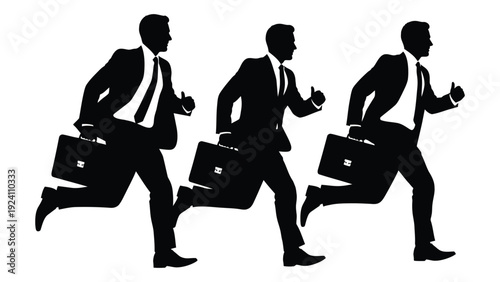 Three businessmen in a hurry to their workplace isolated on white background, Vector