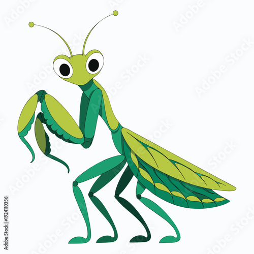 Green Praying Mantis Cartoon Vector Character