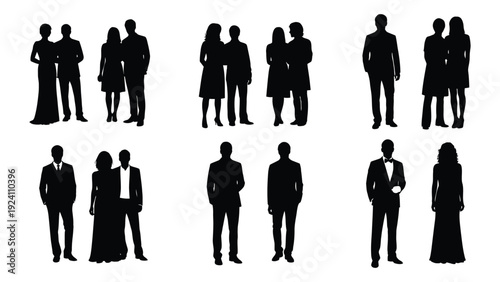A group of people standing in different poses isolated on white background, Vector