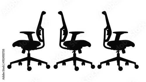 Three office chairs in a row on a white background isolated on white background, Vector