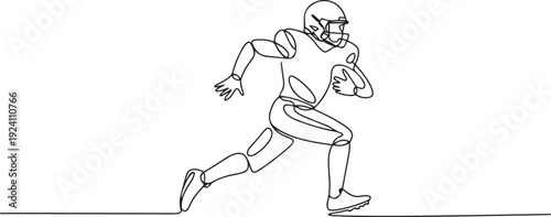 Single continuous line drawing of young agile american football player running fast to avoid rival team for competition media. Sport exercise concept. one line Icon drawing