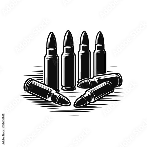 Black rifle bullets illustration, symbolic, monochrome, military imagery