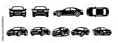 Multiple car icons arranged in two rows on gray background