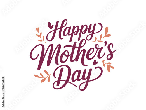 Elegant script typography wishes happy Mother's Day surrounded by delicate botanical elements on a white background.