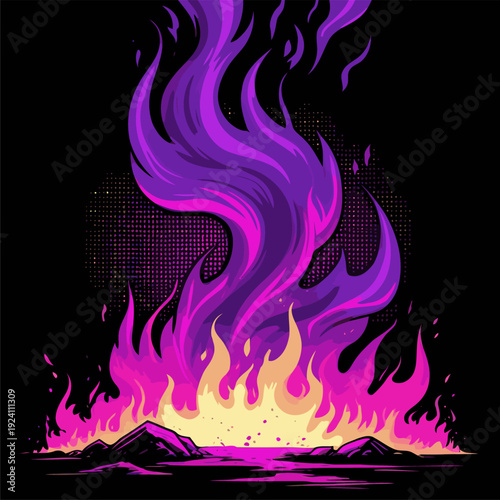vector image of a purple campfire
