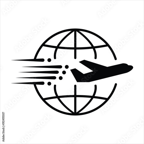Premium black logo featuring a speeding airplane around a globe, symbolizing global air cargo and logistics.