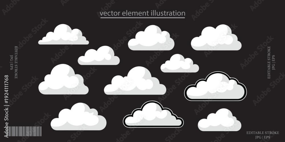 Fototapeta premium Clouds vector set, fluffy white cloud shapes illustration