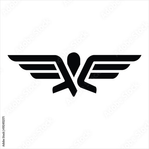 Elegant black aviation monogram with wings, symbolizing flight and premium airline services.
